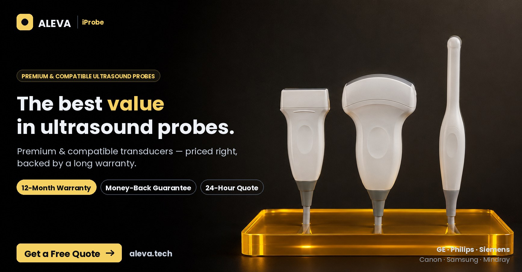 ALEVA iProbe — compatible ultrasound probes for GE, Philips, Siemens, Canon, Samsung and Mindray