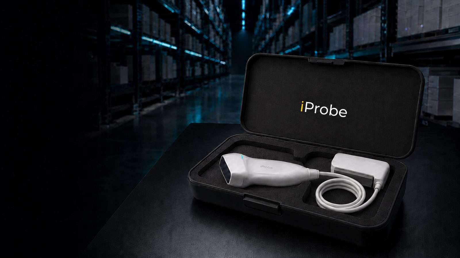 iProbe premium single-crystal ultrasound probe in its case